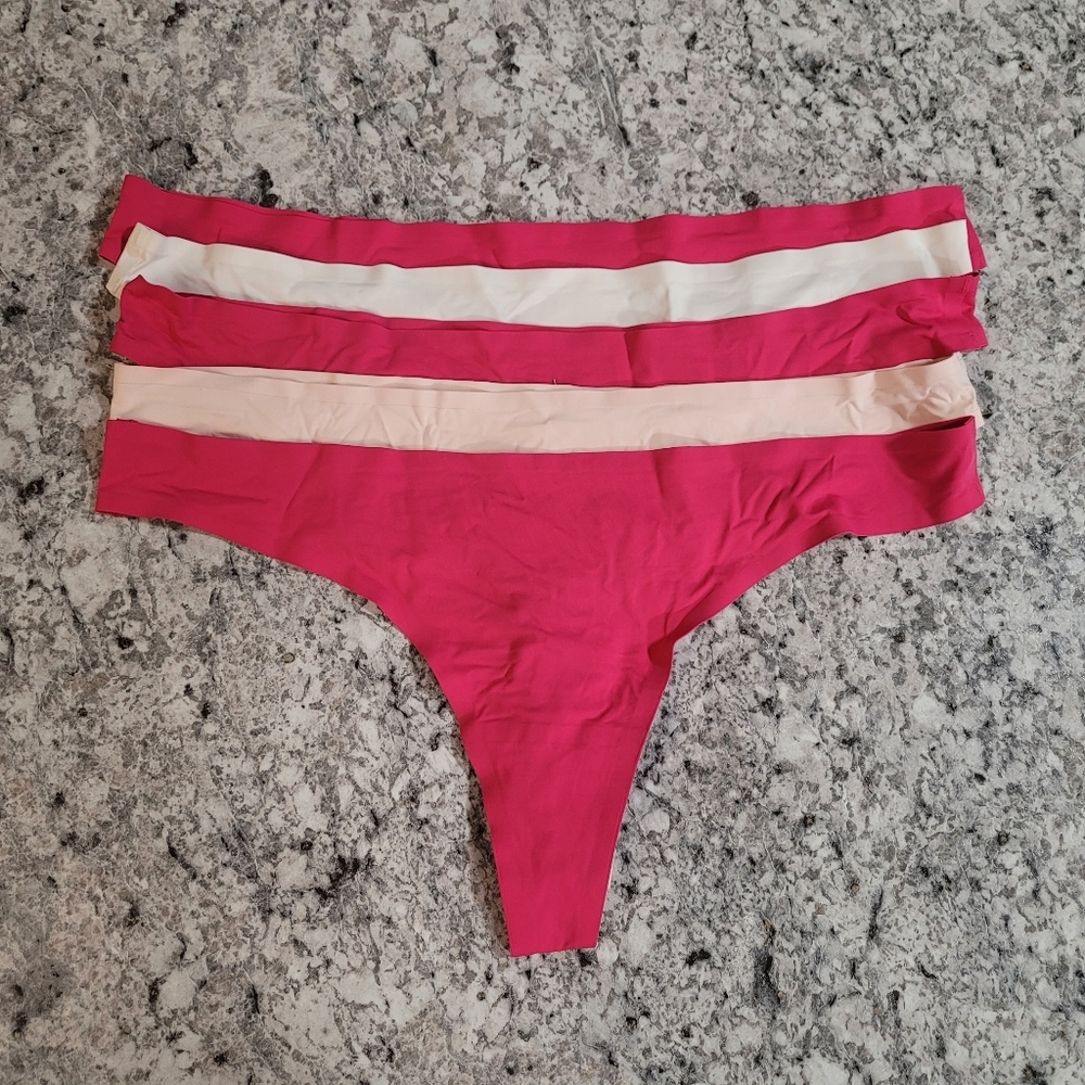 Lot of 5 XL Seamless Thongs Pink & White NWOT